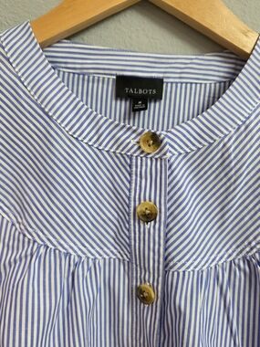 Talbots Blue and White Striped Button Front Top